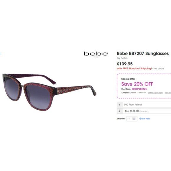 Bebe BB7207 Plum Animal Sunglasses Color Shifting Frames Square + Cat Eye - Picture 12 of 12